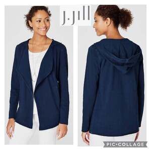 NWT J. Jill  Pure Jill Soft & Light Indigo Knit Draped Hooded Jacket size small